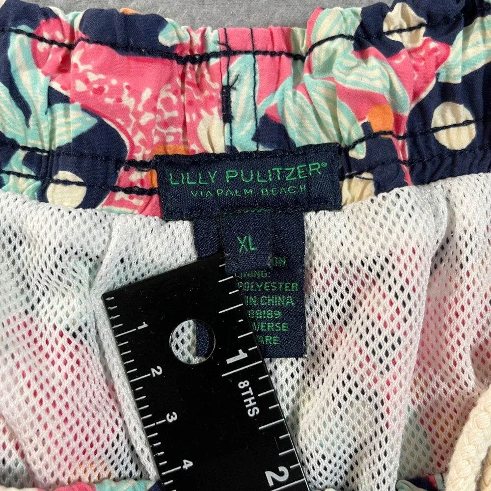 Lilly Pulitzer Mens XL Swim Trunks Pink Blue Crab Starfish Tropical Board Shorts
